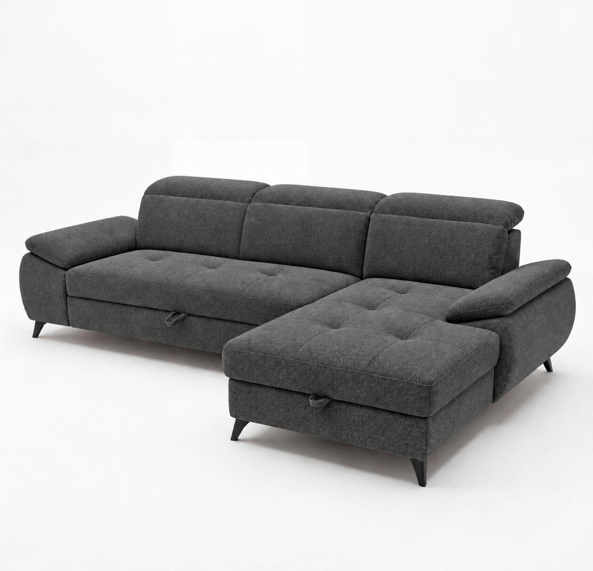ECKSOFA  Struktur Dunkelgrau  - Dunkelgrau/Schwarz, Basics, Holz/Holzwerkstoff (281/166cm) - MID.YOU