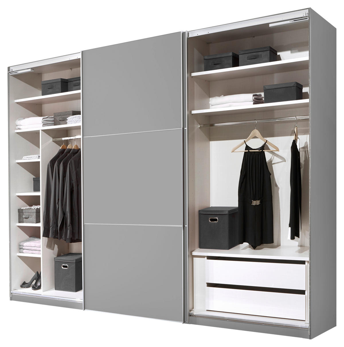 SCHWEBETÜRENSCHRANK in Grau  - Alufarben/Grau, Holzwerkstoff/Metall (249/222/68cm) - Moderano