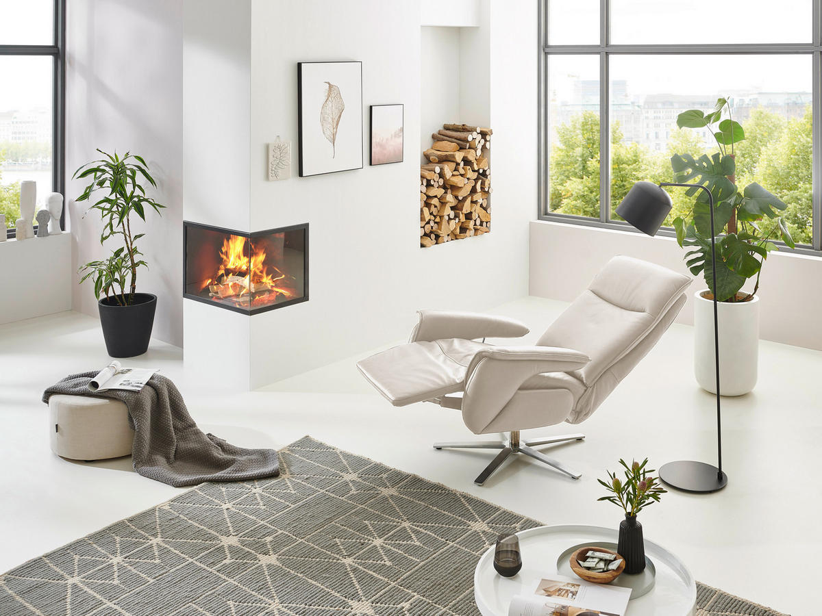 RELAXSESSEL in Leder Weiss  - Weiss/Edelstahlfarben, Modern, Leder/Metall (77/116/80cm) - Livetastic