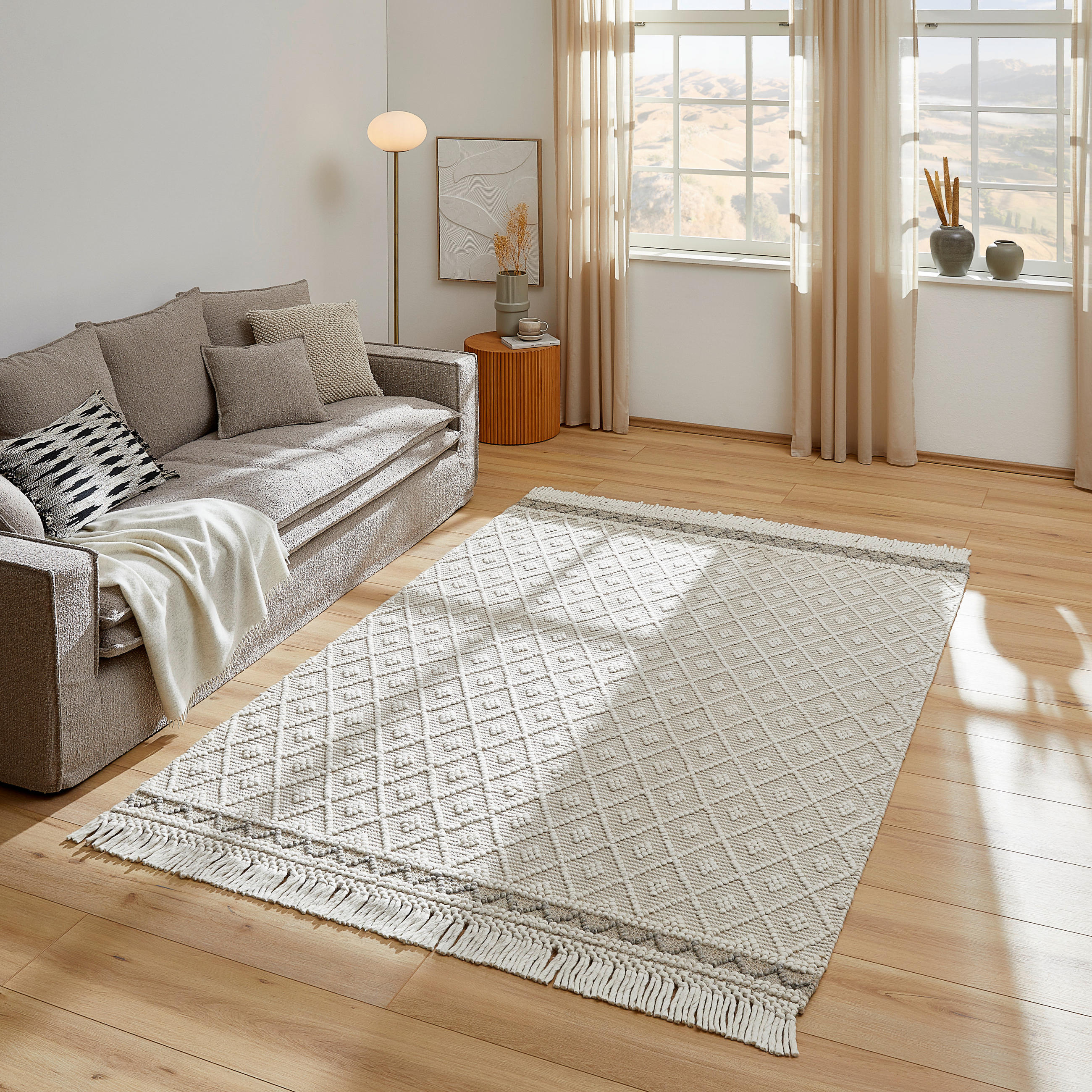RUČNĚ TKANÝ KOBEREC, 70/130 cm, barvy stříbra, béžová - barvy stříbra/béžová, Natur, textil (70/130cm) - Linea Natura