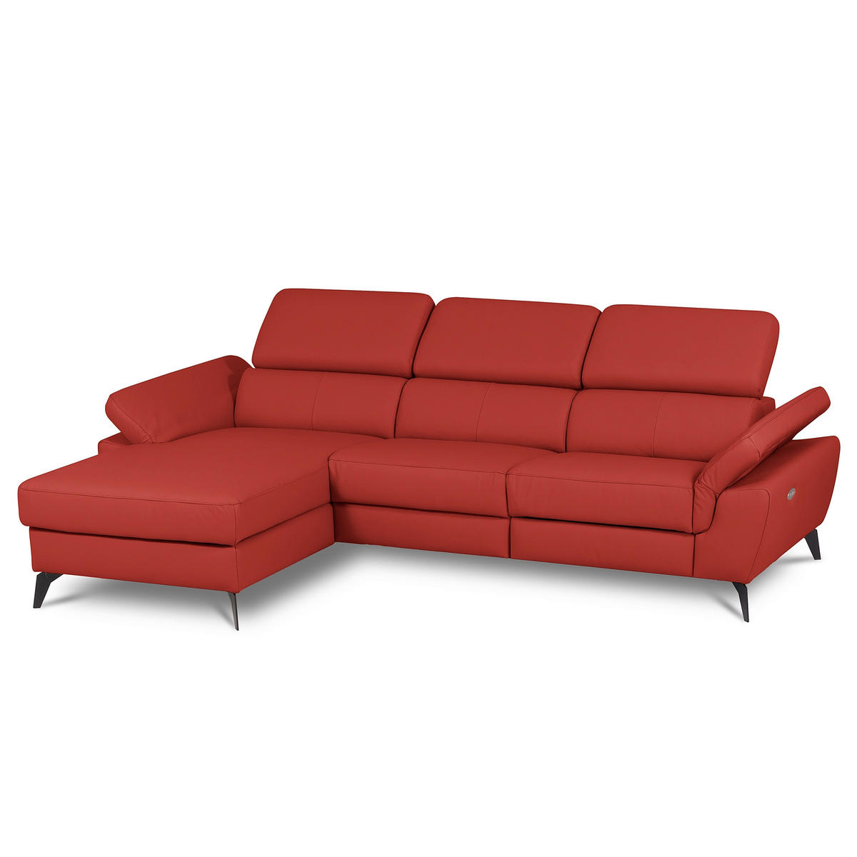ECKSOFA SONO Rot Echtleder Lederlook Armteilverstellung, Kopfteilverstellung  - Rot/Schwarz, Design, Leder/Textil (179/252cm) - Livetastic