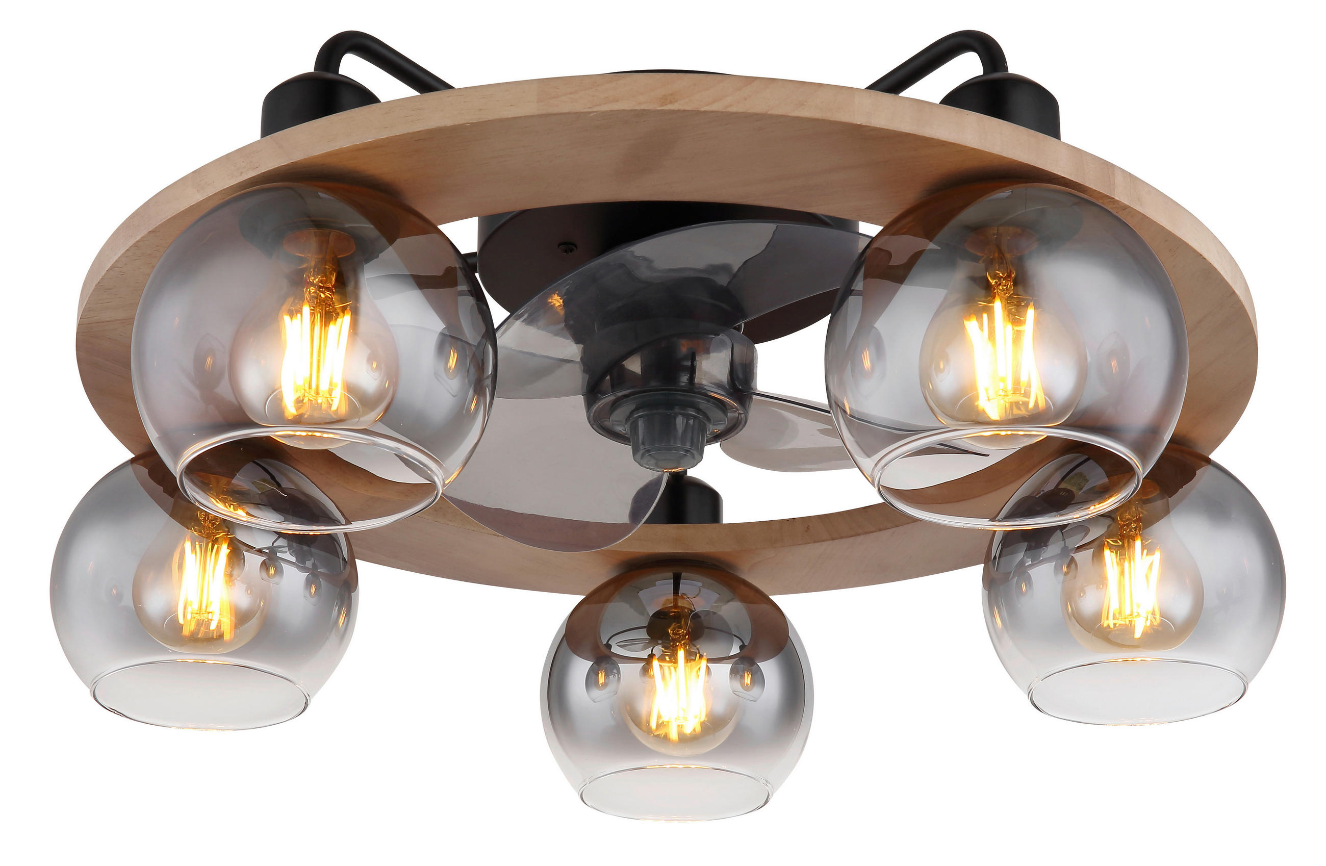 DECKENVENTILATOR  55/21,5 cm    - Schwarz/Naturfarben, Design, Glas/Holz (55/21,5cm) - Globo