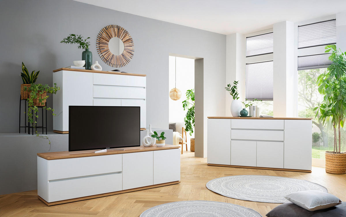 LOWBOARD  184/54/42 cm 2 Schublade(n) Typenauswahl, Beimöbel erhältlich, stehend  - Weiss/Schwarz, Design, Holzwerkstoff/Kunststoff (184/54/42cm) - Xora