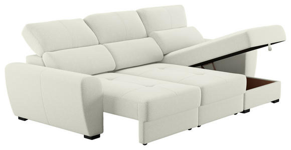 ECKSOFA Creme Velours Bettkasten, Schlaffunktion, Rücken echt, Liegefläche im Originalstoff  - Creme/Schwarz, KONVENTIONELL, Kunststoff/Textil (285/177cm) - Carryhome