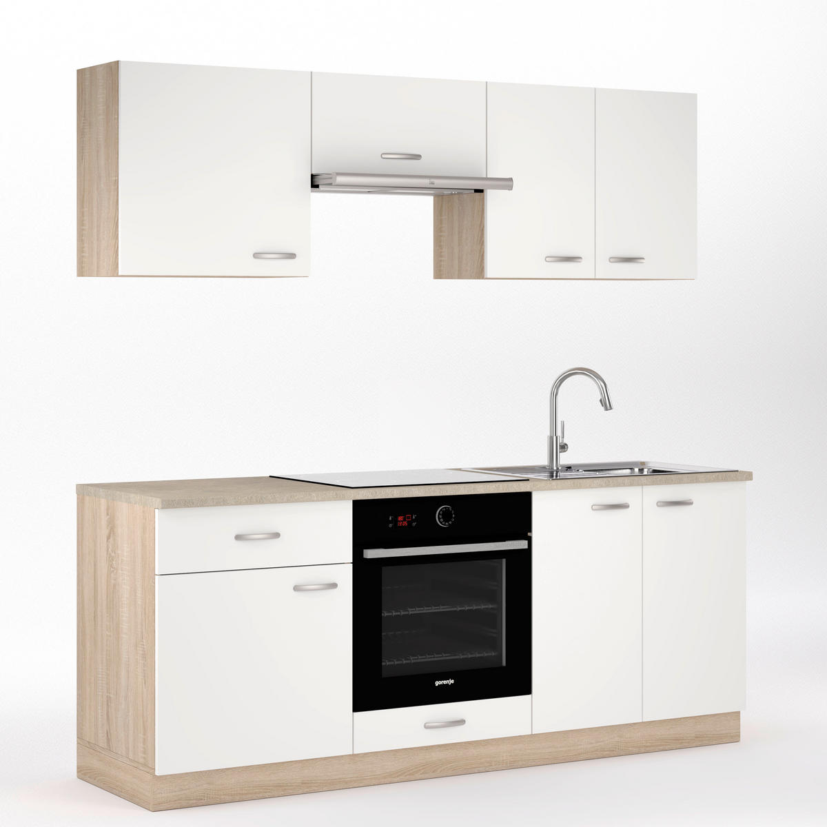 BLOK KUHINJA BEZ APARATA  bijela, hrast Sonoma  - bijela/boje aluminija, Design, drvni materijal/metal - Boxxx