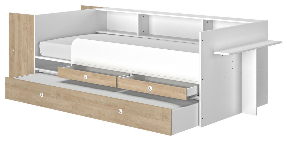 KREVET S PROSTOR. ZA ODLAGANJ   90/200 cm   bijela, boje hrasta  - bijela/boje hrasta, Moderno, drvni materijal (90/200cm) - MID.YOU