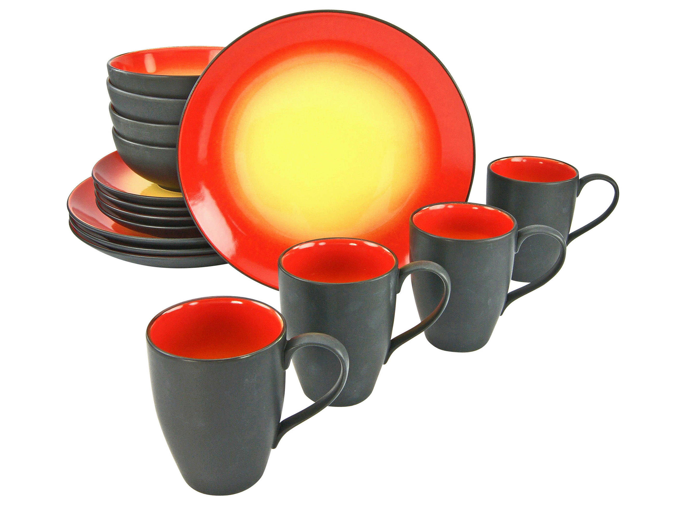 KOMBISERVICE Rot, Schwarz 16-teilig HOT RED  - Rot/Schwarz, Basics, Keramik (34/31,5/33cm) - Creatable