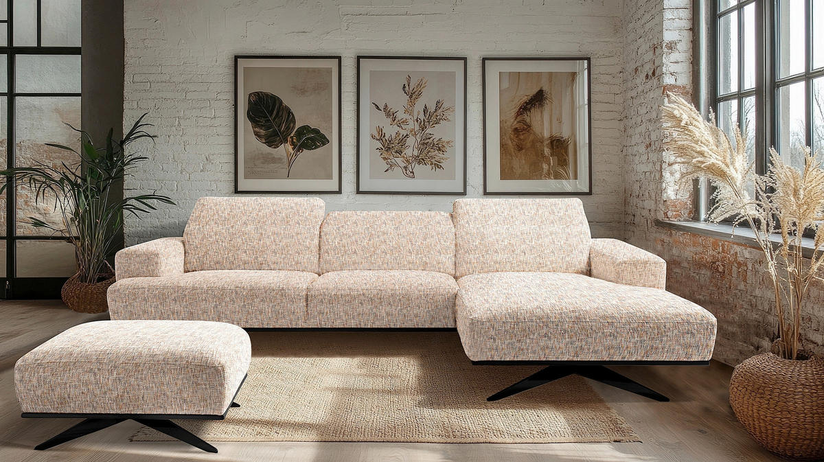 ECKSOFA PORTLAND in Struktur Blau, Gelb, Rot, Weiß Kopfteilverstellung  295/187 cm  - Blau/Gelb, Design, Holz/Textil (295/187cm) - Livetastic