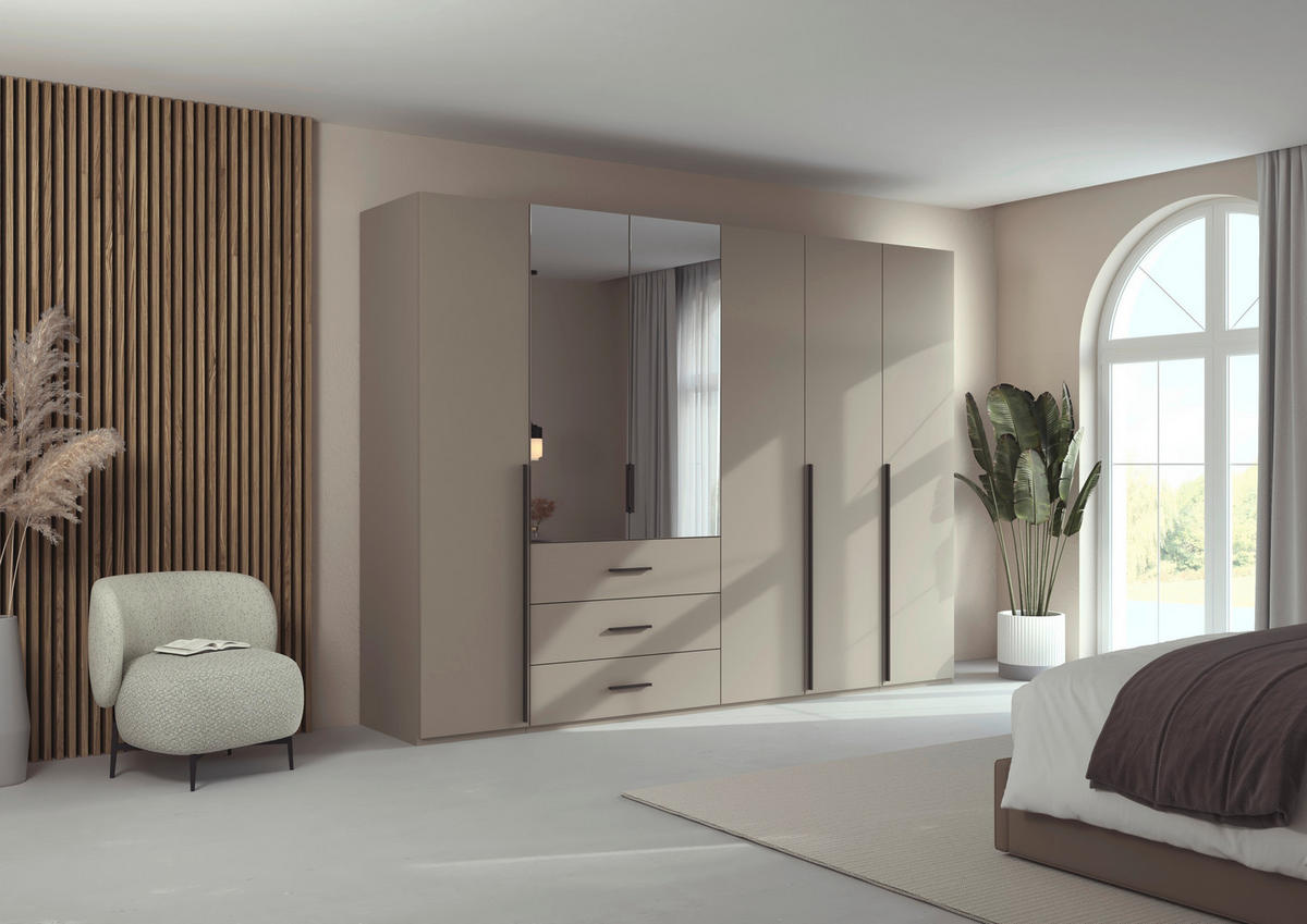 DREHTÜRENSCHRANK 301/223/60 cm,  in Fango, 6-türig  - Fango/Graphitfarben, Design, Glas/Holzwerkstoff (301/223/60cm) - home24