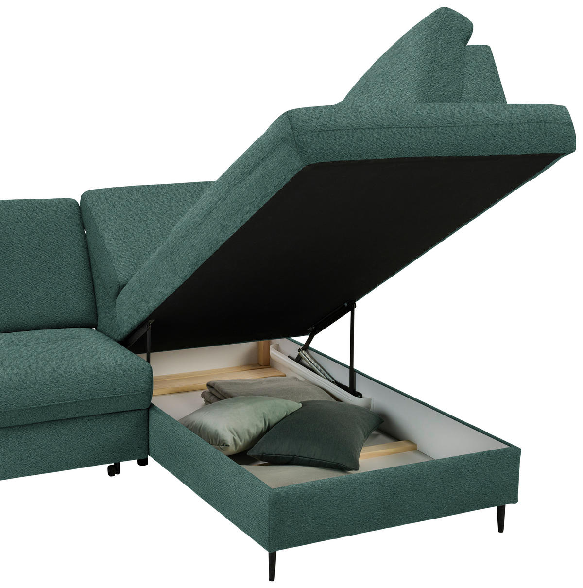 ECKSOFA in Chenille Grün  - Schwarz/Grün, Modern, Holz/Textil (241/184cm) - Carryhome