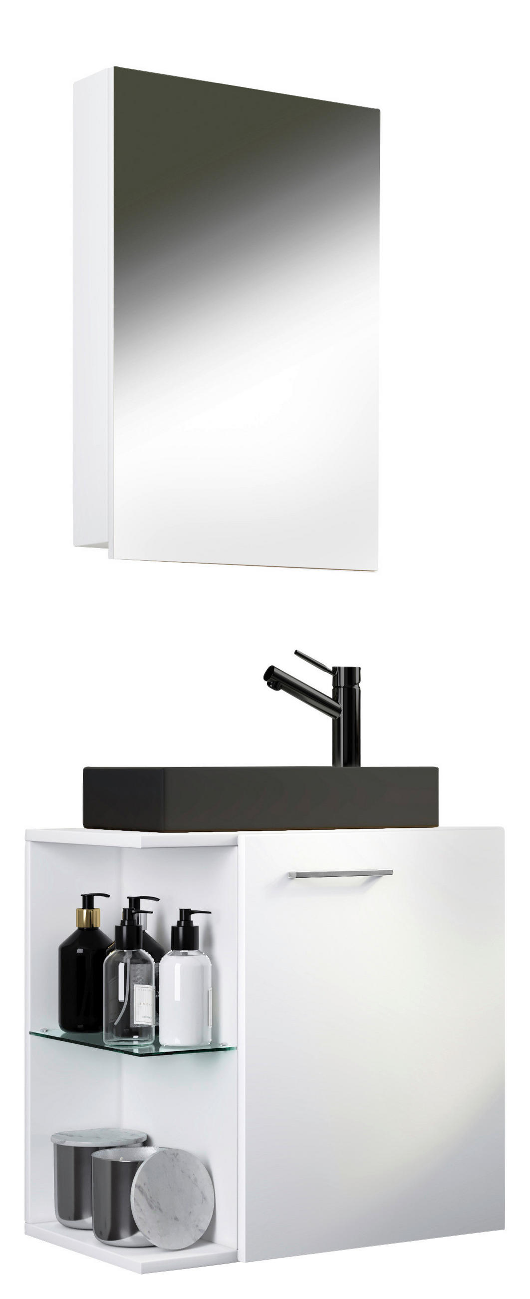 GÄSTEBAD - Silberfarben/Schwarz, MODERN, Glas/Keramik (52cm) - MID.YOU