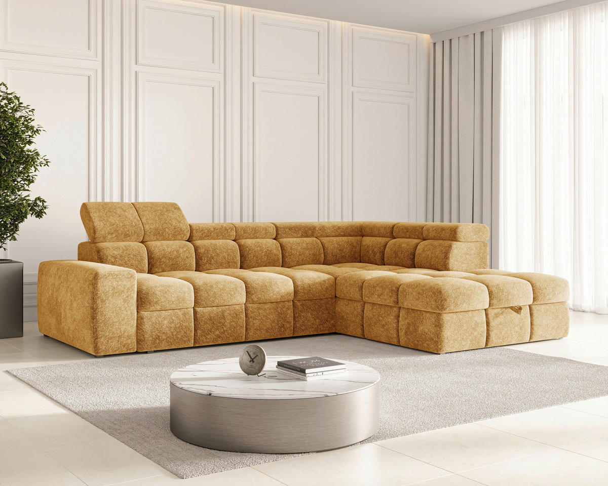 ECKSOFA  in Chenille Goldfarben  - Goldfarben/Schwarz, MODERN, Kunststoff/Textil (292/204cm) - Milino