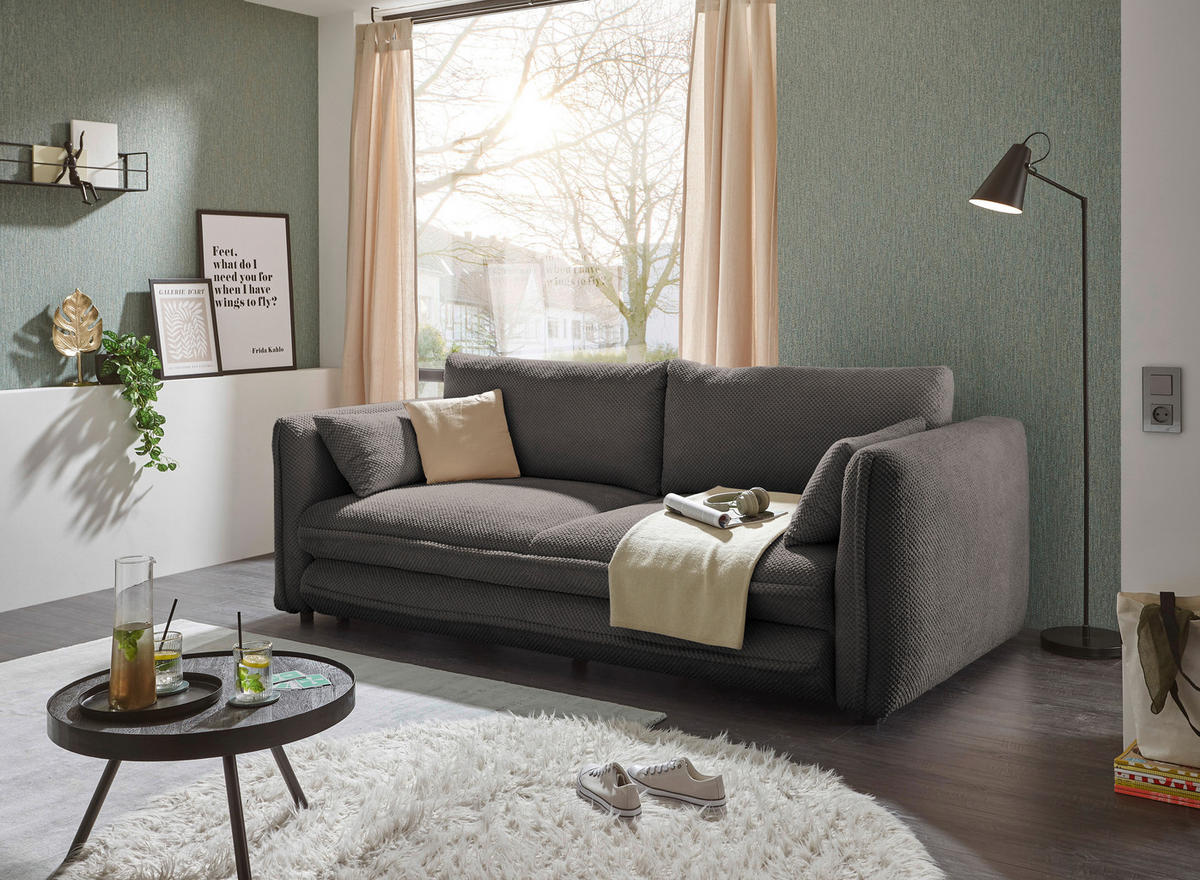 SCHLAFSOFA in Mikrovelours Braun  - Schwarz/Braun, Konventionell, Kunststoff/Textil (237/94/117cm) - MID.YOU