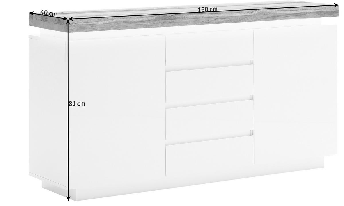 SIDEBOARD 150/81/40 cm  - vit/ekfärgad, Design, trämaterial/trä (150/81/40cm)