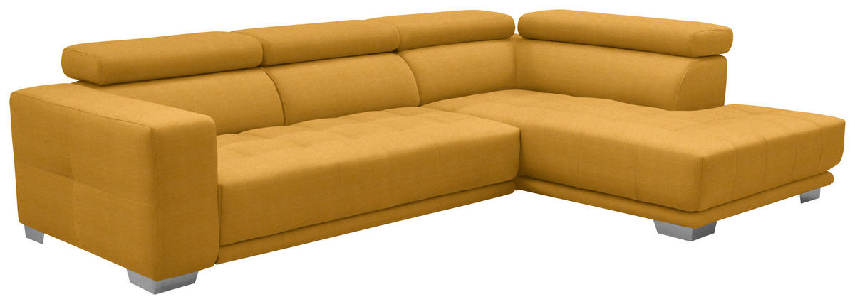 ECKSOFA in Mikrofaser Dunkelgelb  301/207 cm  - Chromfarben/Dunkelgelb, Design, Textil/Metall (301/207cm) - Xora