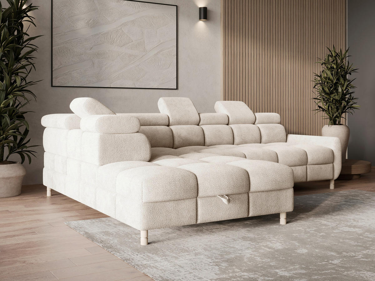 ECKSOFA BUN in Bouclé Beige  - Elfenbein/Beige, Design, Holz/Textil (209/276cm) - MID.YOU
