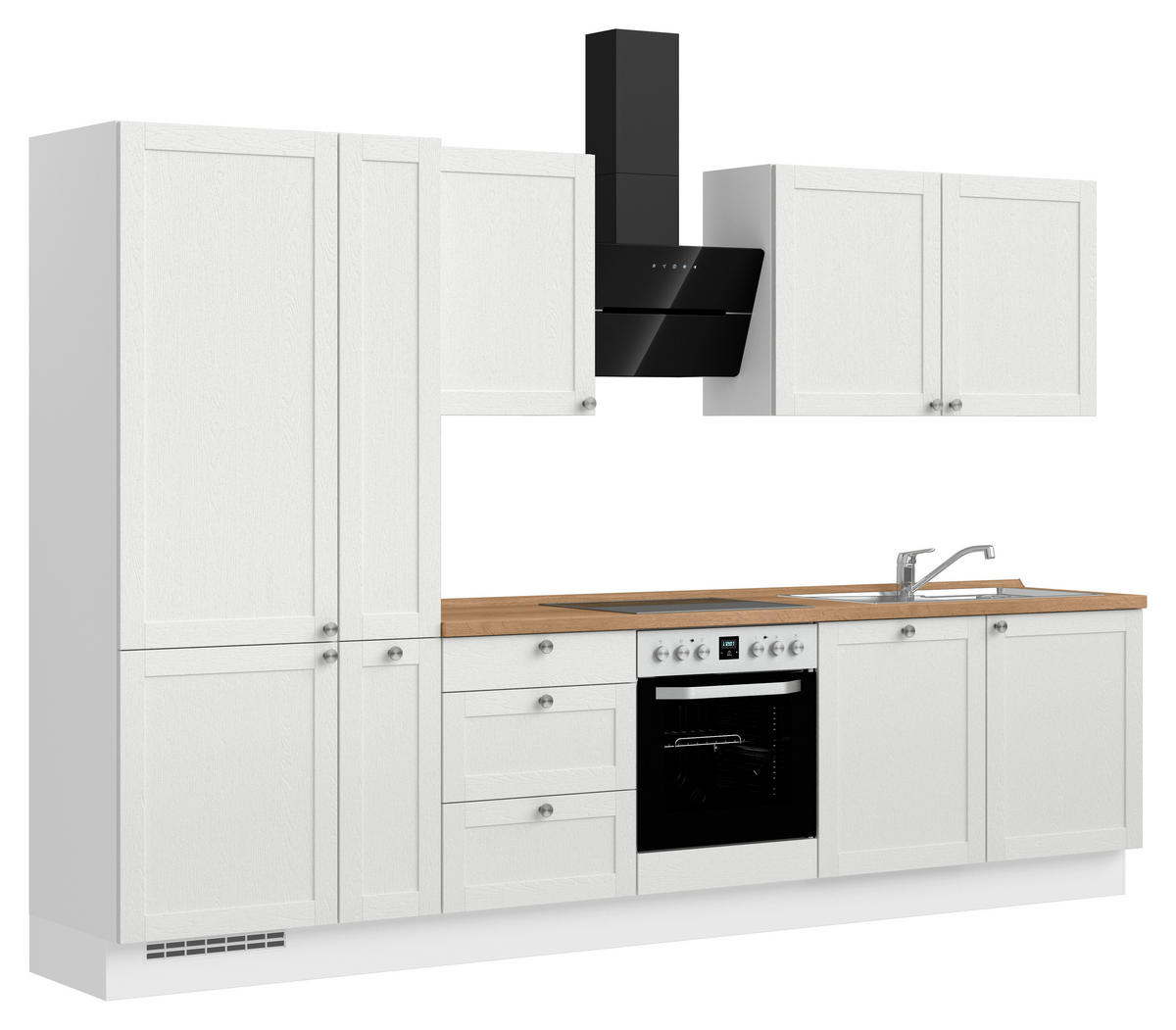 KÜCHENBLOCK Frame 330 cm  in Weiß, Eichefarben  - Edelstahlfarben/Eichefarben, MODERN, Holzwerkstoff/Metall (330cm) - Nobilia