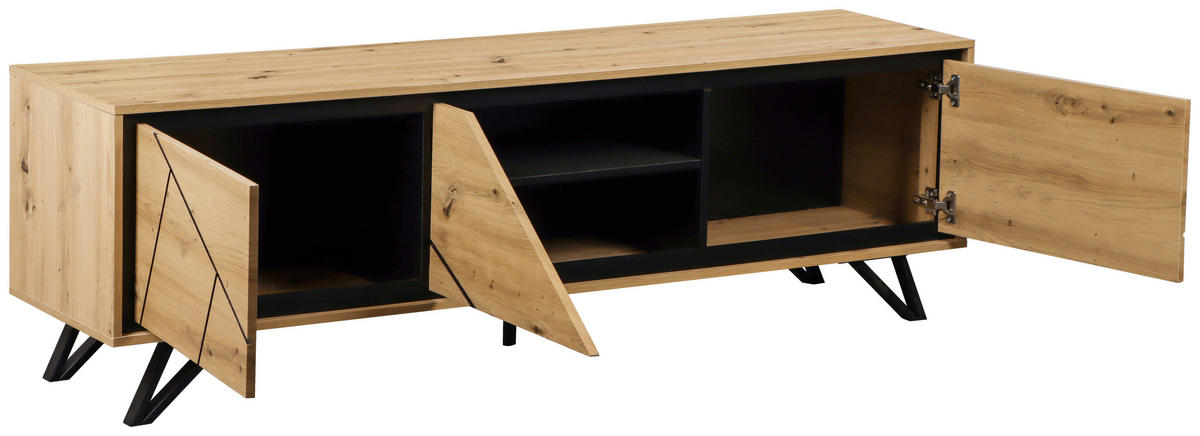 LOWBOARD  in 180/55/40 cm  - Eichefarben/Schwarz, LIFESTYLE, Holzwerkstoff/Metall (180/55/40cm) - MID.YOU