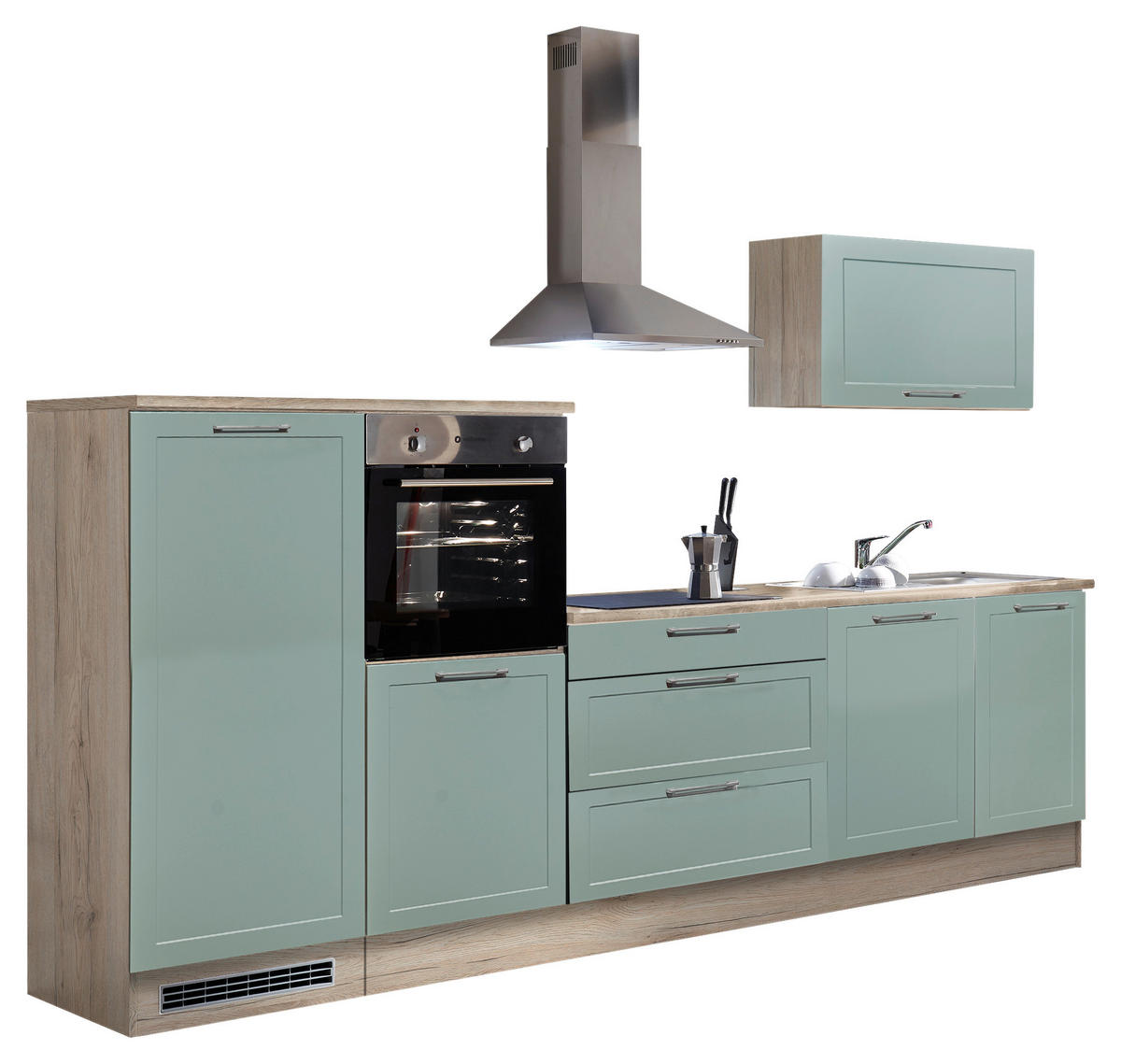 BLOK KUHINJA BEZ APARATA  zelena, hrast San Remo  - zelena/boje kroma, Design, drvni materijal/metal (320cm) - MID.YOU