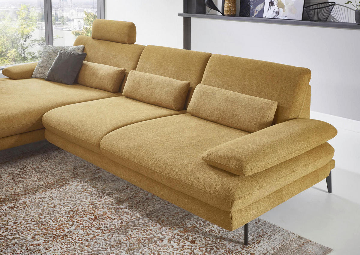 ECKSOFA in Chenille Currygelb  - Currygelb/Schwarz, Design, Textil/Metall (180/310cm) - Dieter Knoll