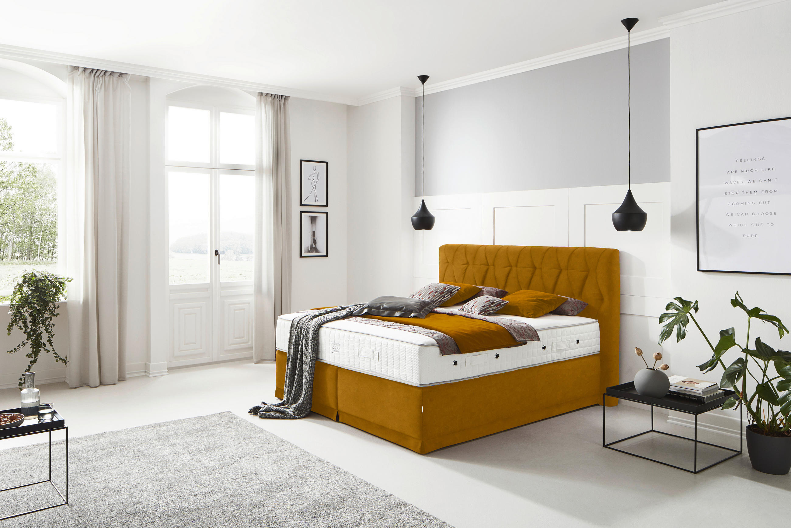 BOXSPRINGBETT 180/200 cm  in Gelb  - Gelb, KONVENTIONELL, Textil (180/200cm) - Ambiente
