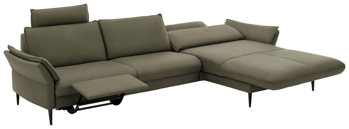 ECKSOFA in Echtleder Grau, Grün  334/172 cm  - Schwarz/Grau, Design, Leder/Metall (334/172cm) - Valdera