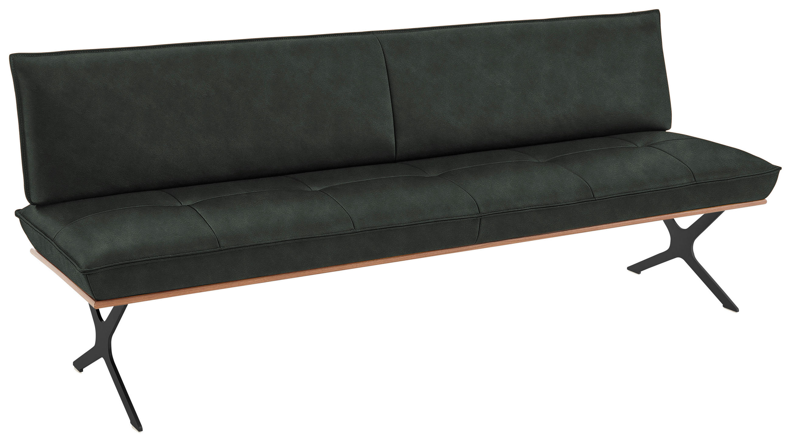 SITZBANK 214/88/66 cm Echtleder Schwarz, Dunkelgrün Nussbaum furniert Metall  - Dunkelgrün/Schwarz, Design, Leder/Holz (214/88/66cm) - Koinor