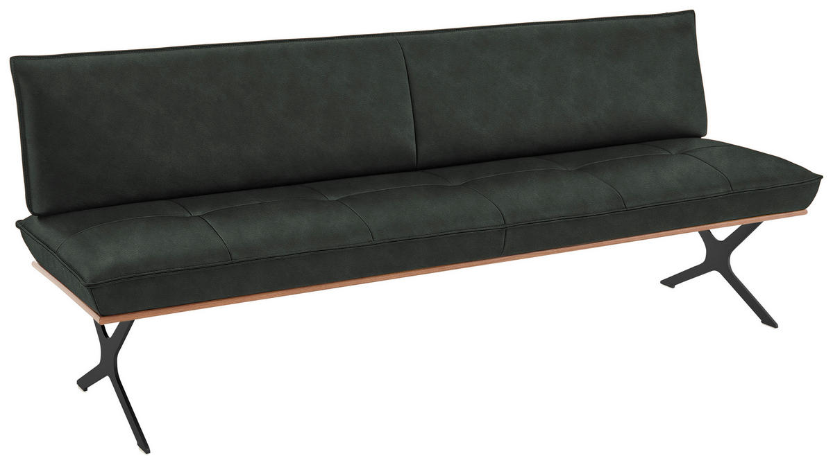 SITZBANK Holz, Metall, Leder Schwarz, Dunkelgrün  - Dunkelgrün/Schwarz, Design, Leder/Holz (214/88/66cm) - Koinor