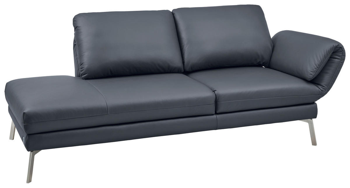 RÉCAMIERE Dunkelblau, Blaugrau Echtleder  - Chromfarben/Blaugrau, Design, Leder/Metall (209/85-109/95-16cm) - Dieter Knoll