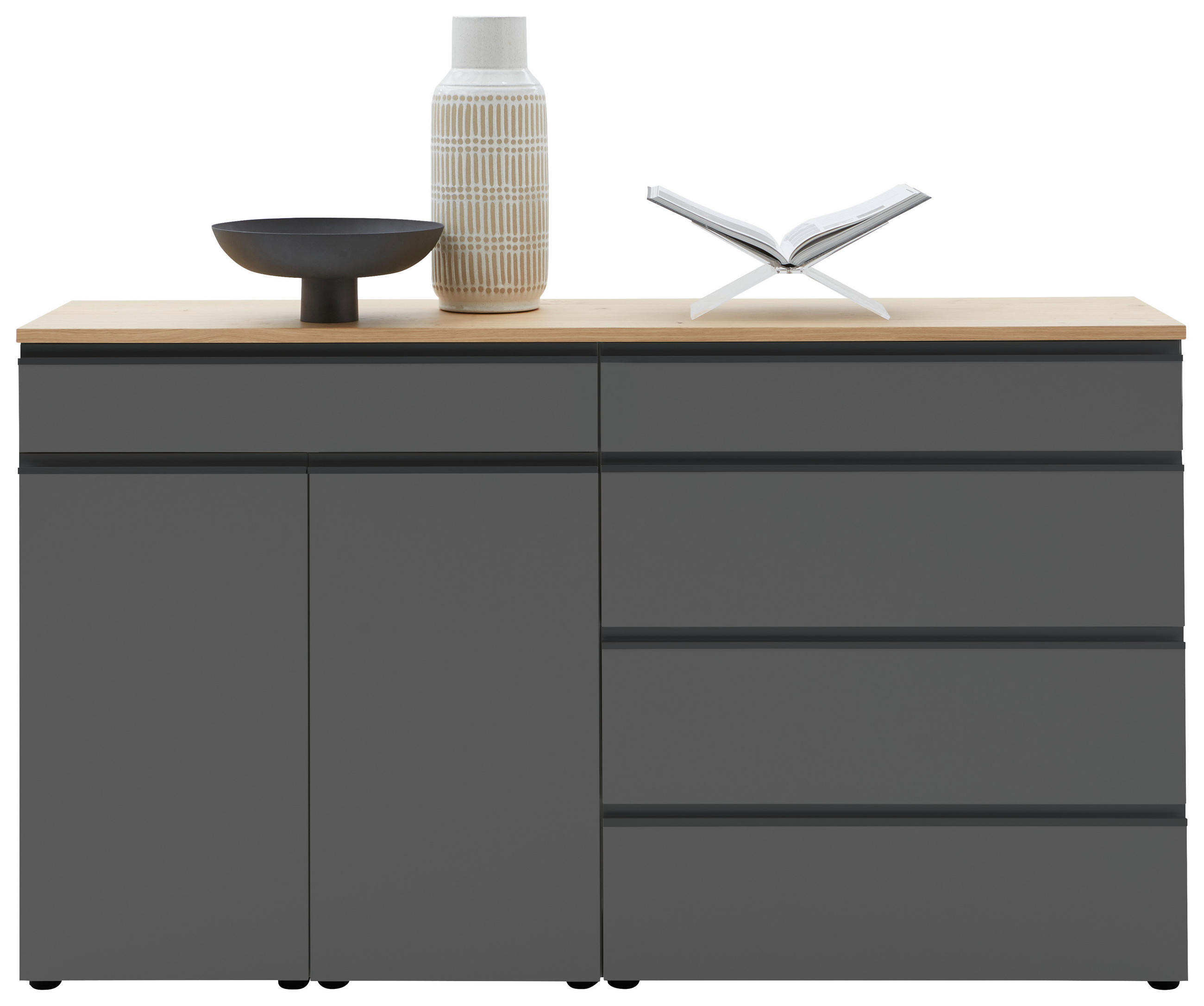 Thumbnail - Dieter Knoll Sideboard, Grau, Eiche, Holzwerkstoff, Balkeneiche, furniert, 2 Fächer, 5 Schubladen, 180x102x41 cm, Typena...