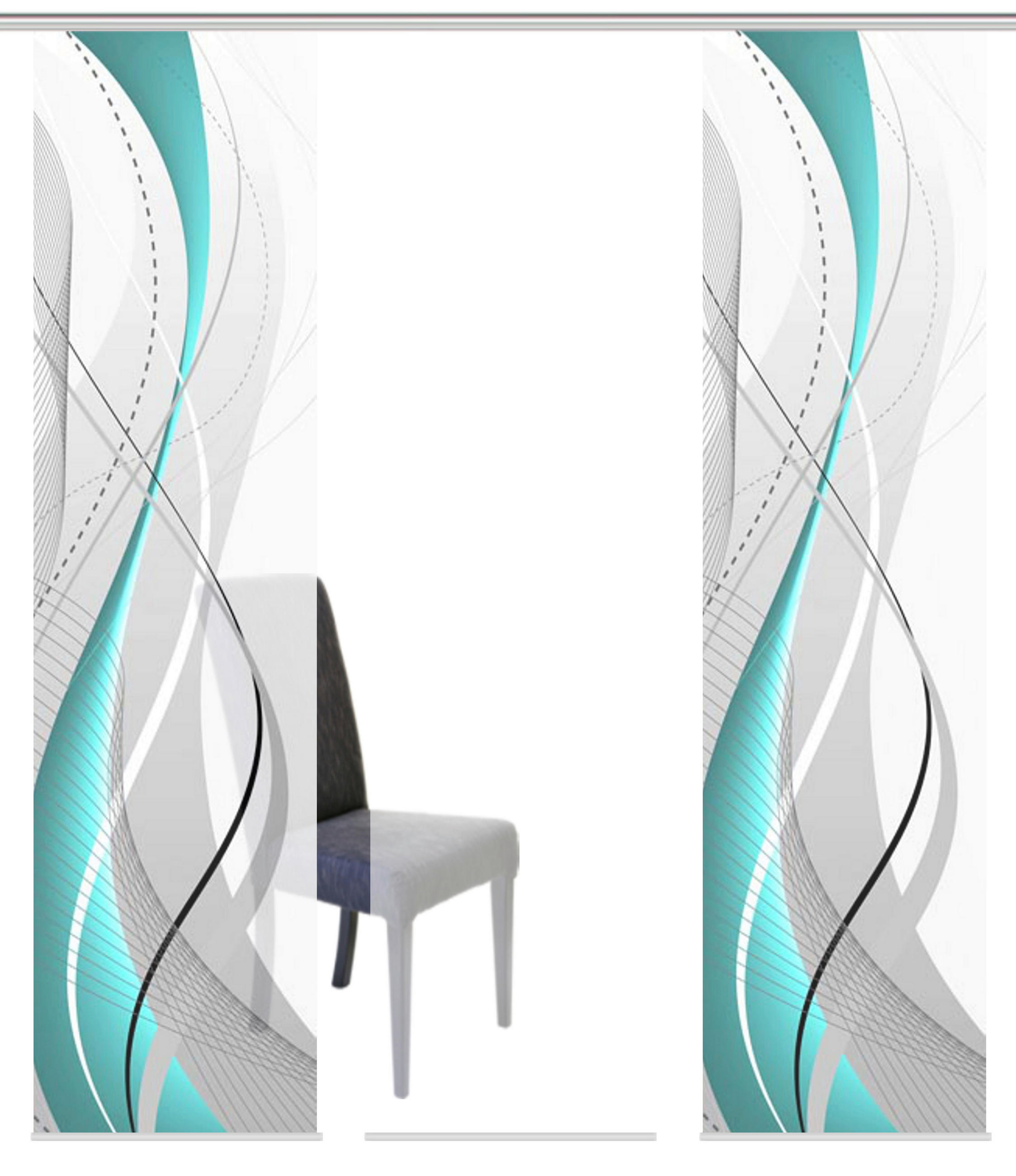 FLÄCHENVORHANG 3ER SET  3 Stück  halbtransparent   3x60/245 cm  - Petrol, Design, Textil (3x60/245cm)