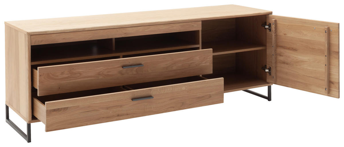 KOMODA POD TELEVIZI, sukový dub, barvy dubu, 184/67/50 cm - černá/barvy dubu, Design, kov/dřevo (184/67/50cm) - Livetastic