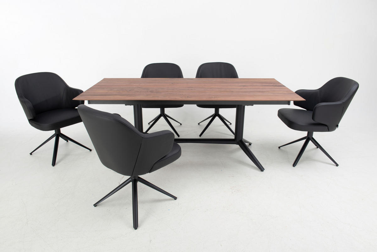ESSTISCH 200-300/100/77 cm Echtholz  Holz ausziehbar, in verschiedenen Größen erhältlich rechteckig Nussbaumfarben  - Nussbaumfarben/Schwarz, Design, Holz/Metall (200-300/100/77cm) - hülsta