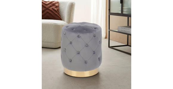 HOCKER Samt Kiefer Grau, Goldfarben - Goldfarben/Grau, Trend, Holz/Textil (37,5/40/37,5cm) - Xora