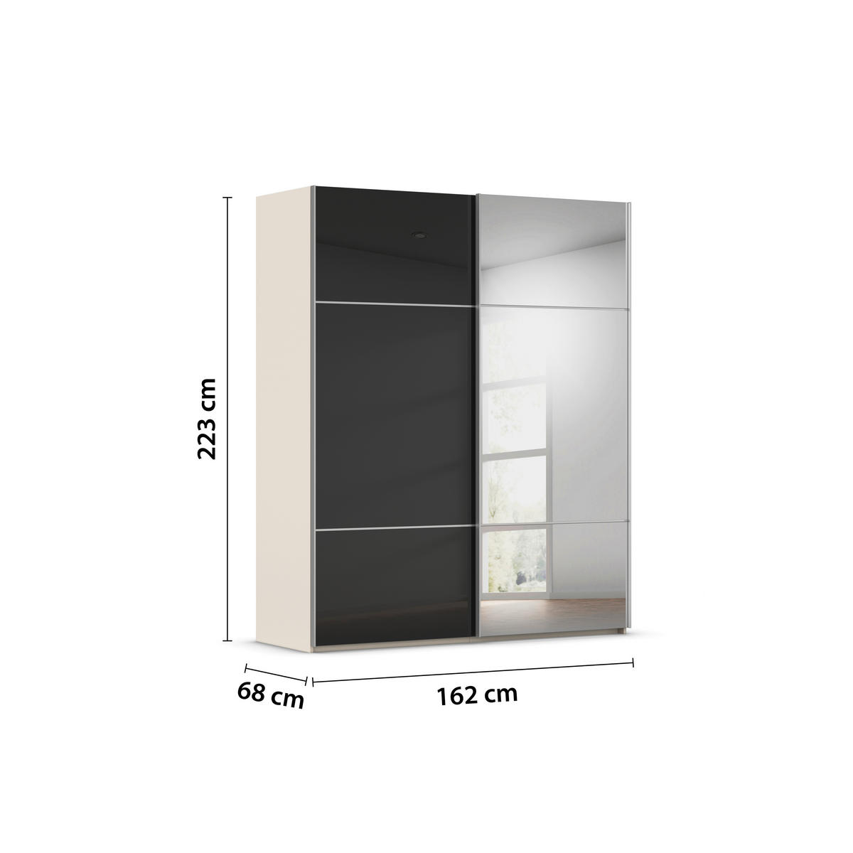 SCHWEBETÜRENSCHRANK in Schwarz, Champagner  - Champagner/Alufarben, Konventionell, Glas/Holzwerkstoff (162/223/68cm) - Novel