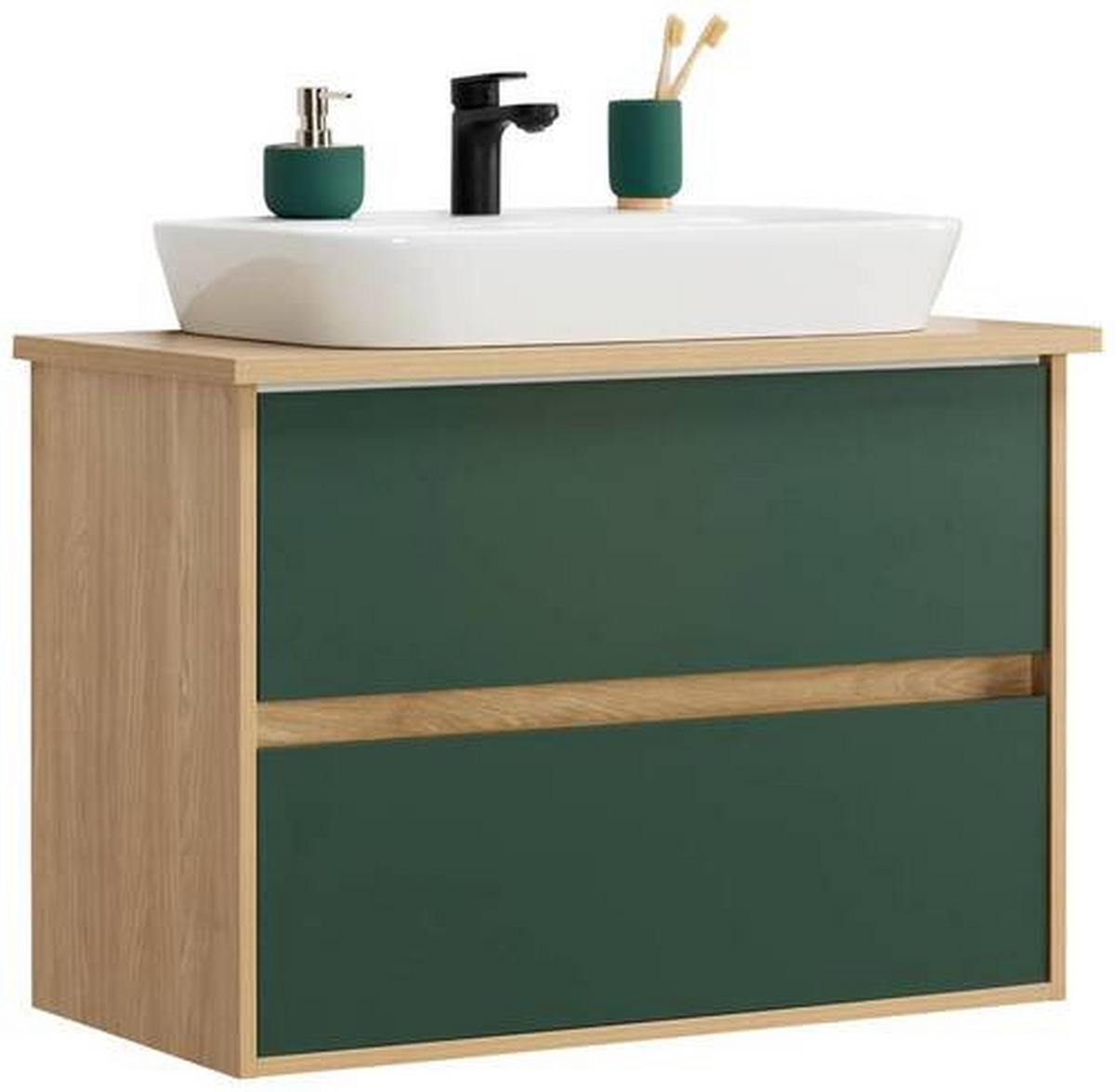 WASCHTISCHKOMBI 86 cm  - Waldgrün/Eichefarben, Basics, Keramik/Holzwerkstoff (86cm) - Stylife