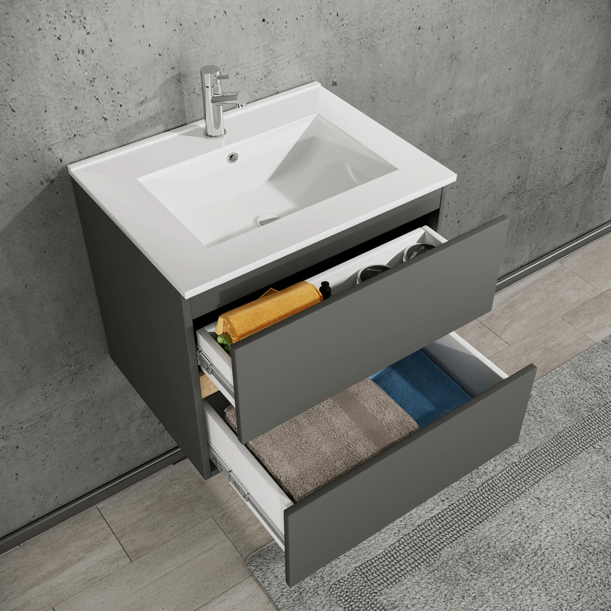 BADEZIMMER 2-teilig  in  - Honigeiche/Anthrazit, Trend, Keramik/Holzwerkstoff (61/51/47cm) - MID.YOU