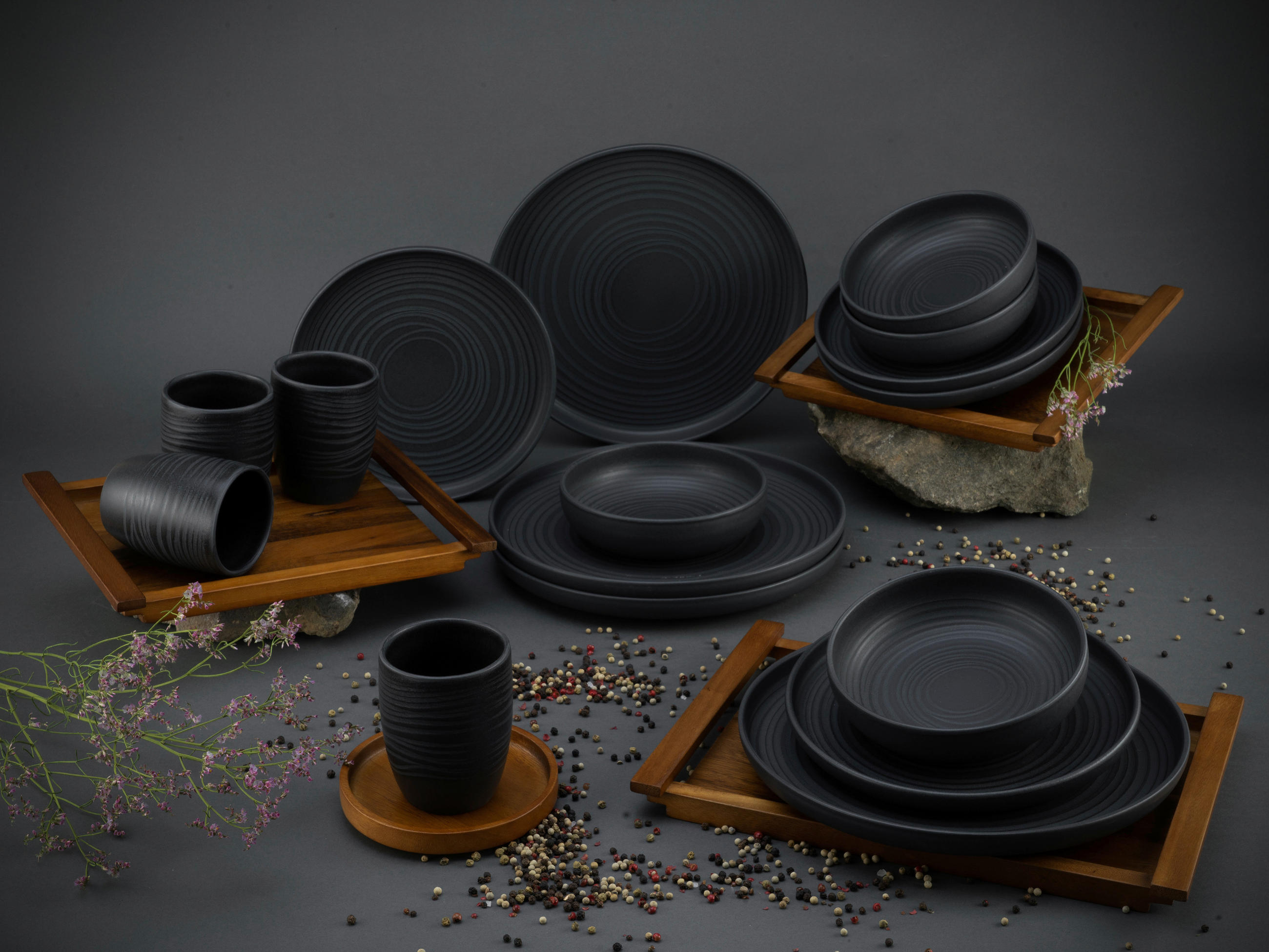 KOMBISERVICE Anthrazit 16-teilig  - Anthrazit, MODERN, Keramik (40,5/37/49,5cm) - Creatable