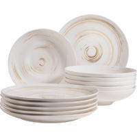TAFELSERVICE Weiß, Beige Derby 12-teilig  - Beige/Weiß, Basics, Keramik (32/32/30cm) - Mäser