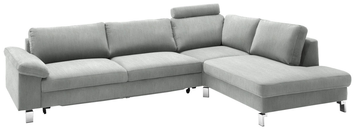 ECKSOFA in Velours Hellgrau  - Chromfarben/Hellgrau, Design, Textil/Metall (281/200cm) - Pure Home Lifestyle