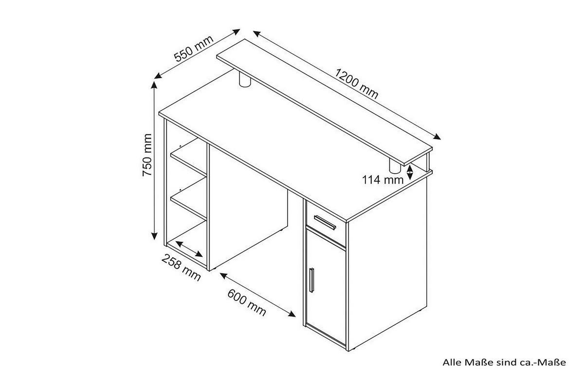 SCHREIBTISCH 120/88/55 cm  in Alteiche  - Alteiche/Anthrazit, MODERN, Holzwerkstoff/Kunststoff (120/88/55cm) - MID.YOU