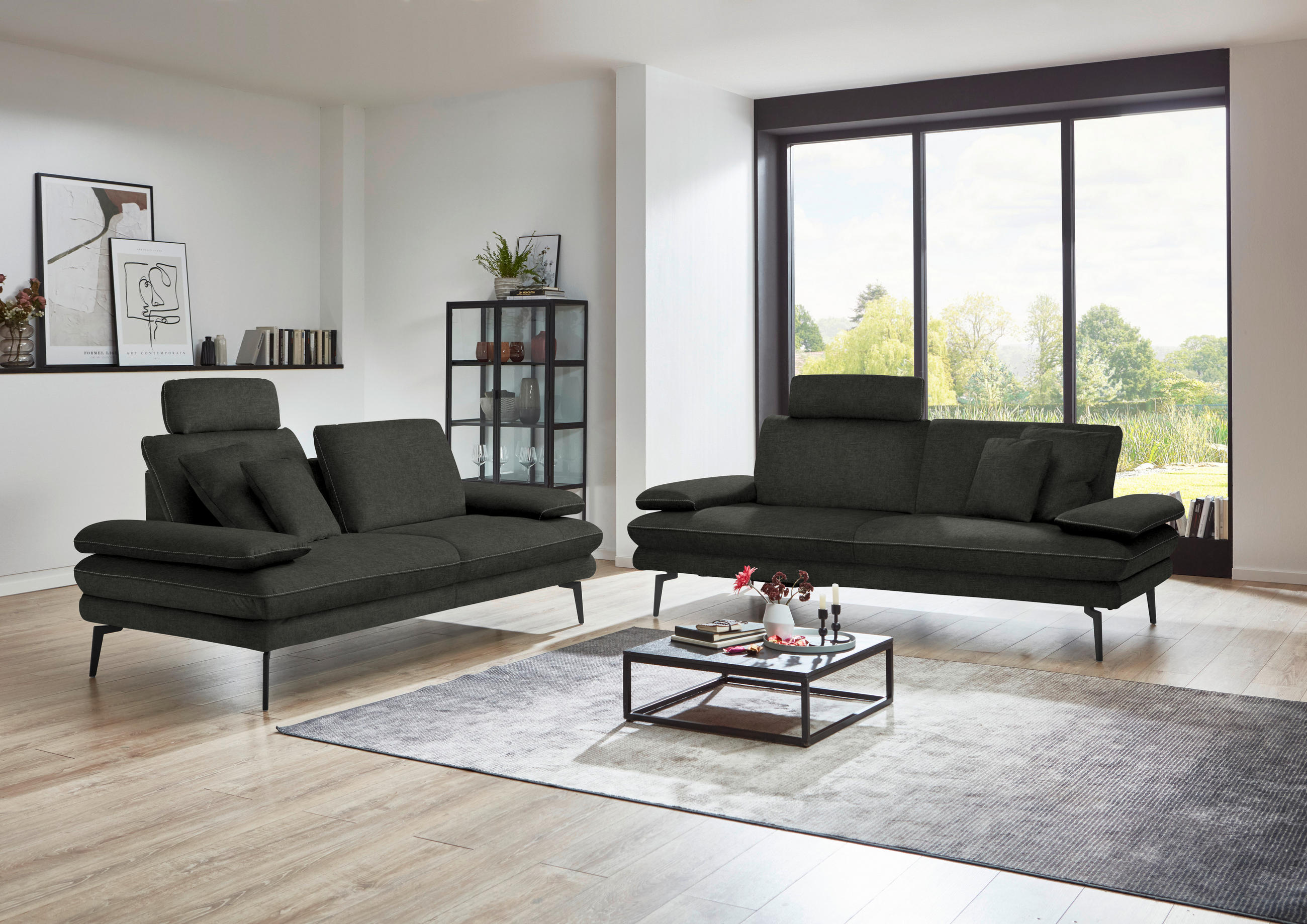 2,5-SITZER ARZONA-S -EXKLUSIV- - Dunkelgrau/Beige, Design, Textil/Metall (196/89/104cm) - Dieter Knoll