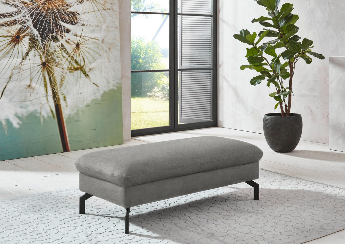 ECKSOFA in Velours Hellgrau  - Hellgrau/Schwarz, Design, Textil/Metall (306/179cm) - Beldomo System