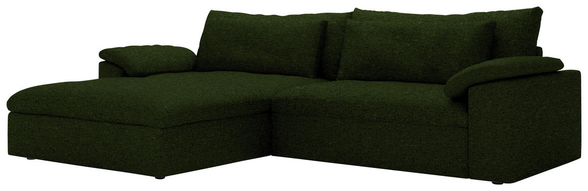 ECKSOFA Flachgewebe Dunkelgrün  - Dunkelgrün/Schwarz, Modern, Kunststoff/Textil (198/306cm) - Carryhome