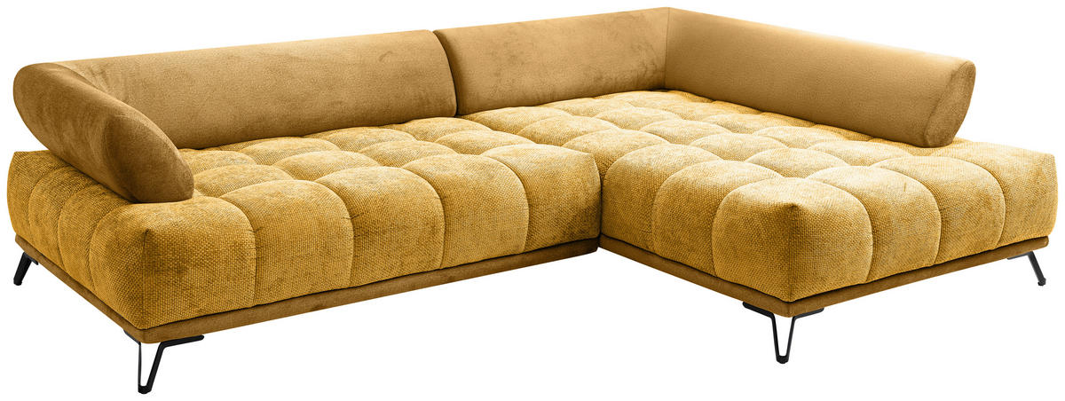 ECKSOFA Currygelb Chenille Zierkissen, Rückenkissen, Rücken echt  - Currygelb/Schwarz, MODERN, Textil/Metall (262/184cm) - MID.YOU