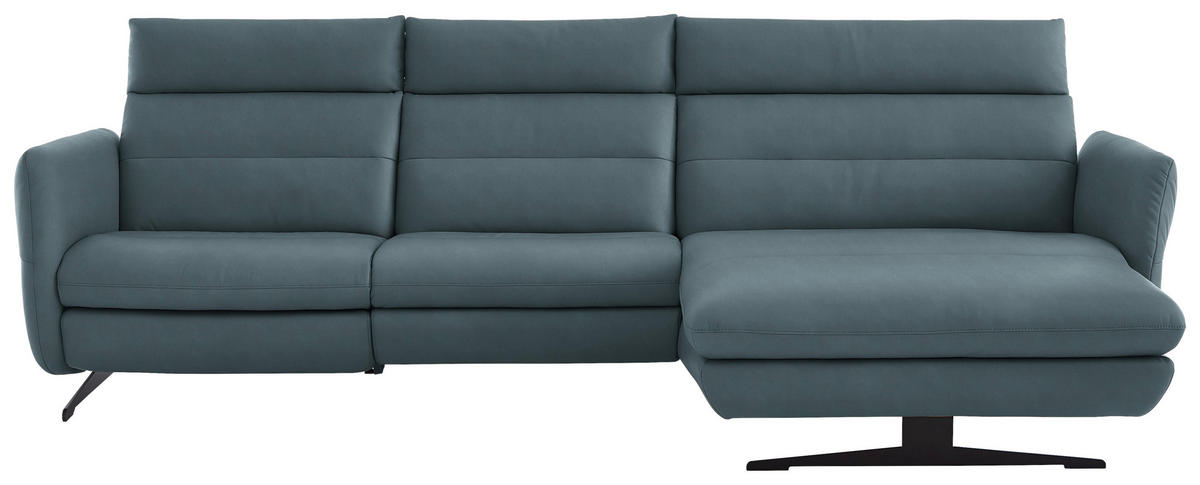 ECKSOFA in Echtleder Blaugrau  - Blaugrau/Schwarz, Design, Leder/Metall (300/157cm) - Dieter Knoll