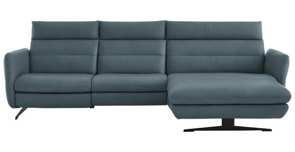 ECKSOFA  in Echtleder Blaugrau  300/157 cm  - Blaugrau/Schwarz, Design, Leder/Metall (300/157cm) - Dieter Knoll