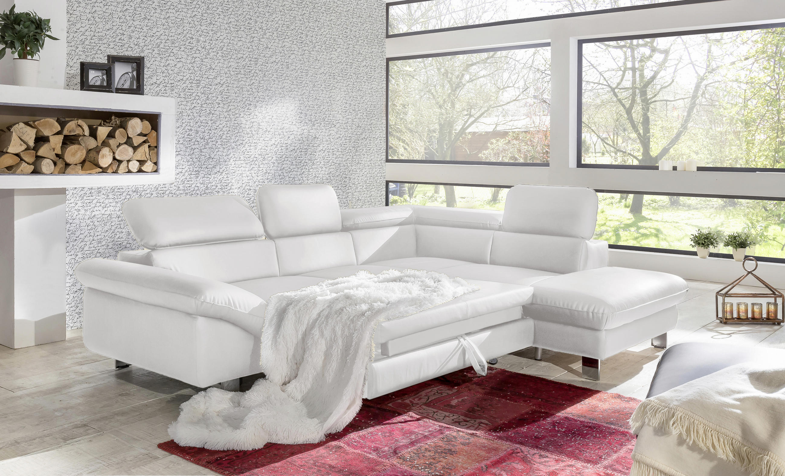 WOHNLANDSCHAFT in Lederlook Weiß  - Chromfarben/Weiß, MODERN, Textil/Metall (266/214cm) - MID.YOU