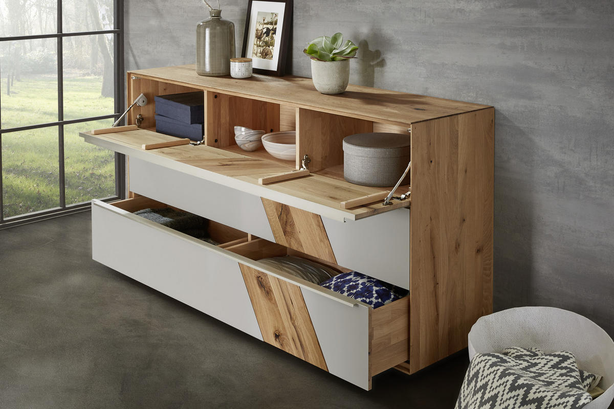 SIDEBOARD Sonia  in 182/90/47 cm  - Edelstahlfarben/Schlammfarben, Natur, Glas/Holz (182/90/47cm) - Valnatura