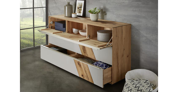 SIDEBOARD Buche massiv Schlammfarben, Buchefarben - Schlammfarben/Edelstahlfarben, Design, Glas/Holz (182/90/47cm) - Valnatura